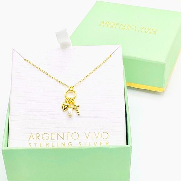 Argento Vivo Gold Cross Necklace with Freshwater Pearl accent - Picture 1 of 7